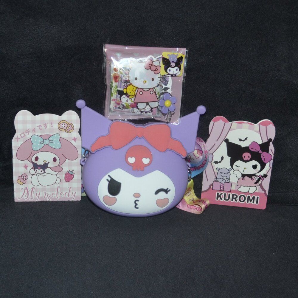 Purple Kuromi Kawaii Kissy Face Mini Crossbody Bag Cute Gift Idea Set Bundle